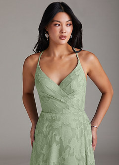 Azazie Davis Bridesmaid Dresses Dusty Sage A-Line Pleated Floral Burnout Dress image5