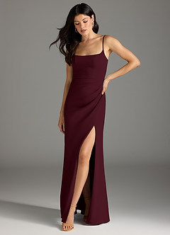 Azazie Rhoda Vestidos de damas de honor Vestido de Cabernet de Crepé elástico de Corte Recto con Plisado image3