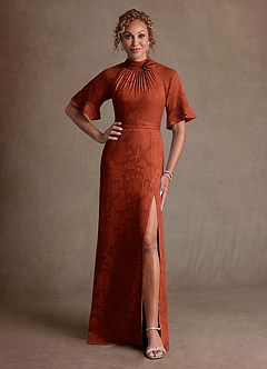 Azazie Hypatia Klänningar till brudens mor Klä Tubklänning i Blommig Utbrändhet Plisserad Kastanjebrunt image1