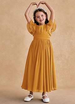 Azazie Ali Flower Girl Dresses Butterscotch A-Line Pleated Chiffon Dress image3
