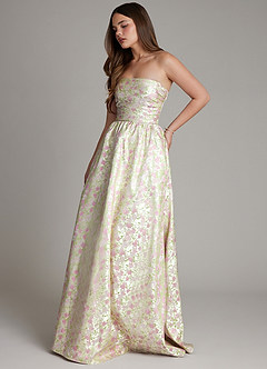 Azazie Jaliya Klänningar att prova hemma Klä av A-Linje i Blommig Jacquard Korsett Rodnande Blomma image9