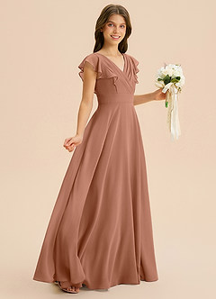 Azazie Anysa Junior Robe Trapèze en Mousseline de soie Rayé Bronze image5