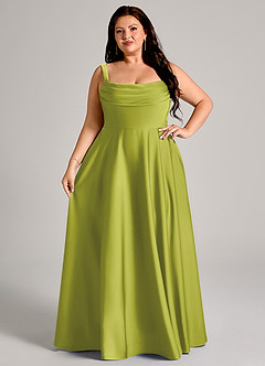 Azazie Shaude Bridesmaid Dresses Lemongrass A-Line Pleated Stretch Satin Dress image12