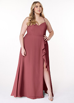 Azazie Naeem Brautjungfernkleider A-Linie V-Hals Rüsche Chiffon Kleid Merlot image9