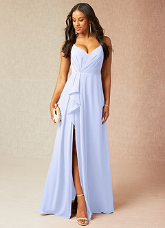 Azazie Kyedae Bridesmaid Dresses Lavender A-Line V-Neck Pleated Chiffon Dress image1