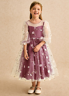 Azazie Elowen Robe Demoiselle D'honneur Fillette Robe Trapèze en Dentelle Encolure en Forme de Cœur Bourgogne image5