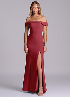 Azazie Luciana Bridesmaid Dresses Pomegranate Sheath Off the Shoulder Chiffon Convertible Dress image1