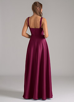 Azazie Shaude Bridesmaid Dresses Red Plum A-Line Pleated Stretch Satin Dress image7