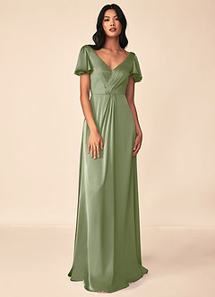 Azazie Soren Kleider zum Anprobieren zu Hause A-Linie Plissee Stretch-Satin Kleid Rotbraun image1