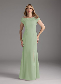 Azazie Cupid Final Sale Dusty Sage A-Line Boatneck Lace Chiffon Dress image4