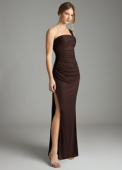 Azazie Tati Final Sale Burgundy Sheath Off the Shoulder Mesh Dress image3