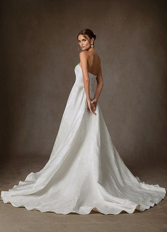 Azazie Tallulah Wedding Dresses Diamond White A-Line Strapless Floral Jacquard Dress image2