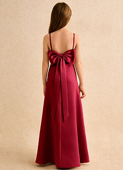 Azazie Joella Girls Formal Flower Girl Dresses Scarlet A-Line Pleated Matte Satin Dress image4