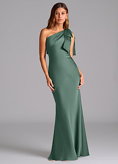 Azazie Yuanna Bridesmaid Dresses Eucalyptus Mermaid One Shoulder Stretch Satin Dress image1
