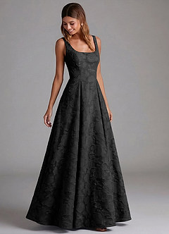 Azazie Amalie At-home Try On Dresses Black A-Line Pleated Floral Burnout Dress image5