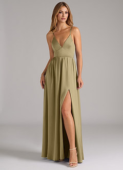 Azazie Aaida Bridesmaid Dresses Moss Green A-Line Corset Stretch Satin Dress image4