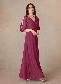 Azazie Bronwyn Mother of the Bride Dresses Mulberry A-Line V-Neck Ruched Chiffon Dress image1