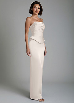 Azazie Harlow Bridesmaid Dresses White Alabaster Sheath Corset Stretch Satin Dress image6