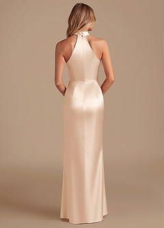 Azazie Karlotta Bridesmaid Dresses Blushing Pink Sheath Pleated Metallic Satin Dress image2