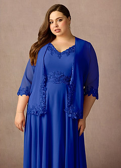 Azazie Devana Mother of the Bride Dresses Royal Blue A-Line Sequins Chiffon Dress image14