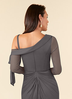 Azazie Marna Mother of the Bride Dresses Steel Grey Sheath One Shoulder Mesh Dress image5