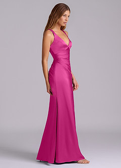 Azazie Amelie Bridesmaid Dresses Fuchsia A-Line Pleated Stretch Satin Dress image3