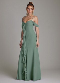 Azazie Karmela Bridesmaid Dresses Eucalyptus A-Line Off the Shoulder Chiffon Dress image5