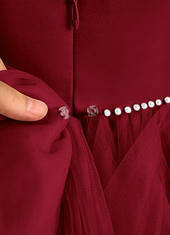 Azazie Tinie Flower Girl Dresses Burgundy Ball-Gown Bow Tulle Dress image8