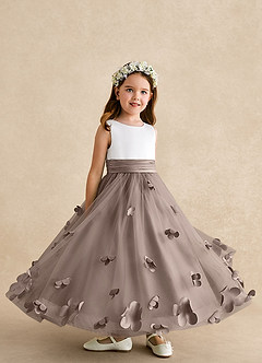 Azazie Vi Flower Girl Dresses Taupe A-Line Sleeveless Tulle Dress image8