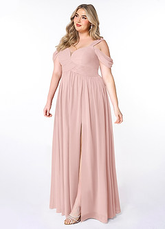 Azazie Lianne Abiti da Damigella Abito A-Line in Chiffon Spalle Scoperte Rosa Cipria image9