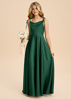 Azazie Popsy Junior Dark Green A-Line Bow Stretch Satin Dress image5