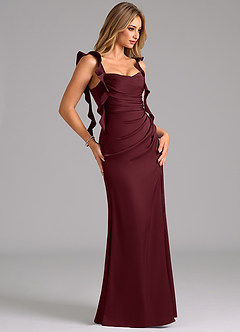 Azazie Jessamine Robes de demoiselle d'honneur Robe Trapèze en Satin extensible Corset Cabernet image4
