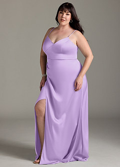 Azazie Marchella 신부 들러리 드레스 A라인 코르셋 스트레치 새틴 바닥 길이 드레스 image10