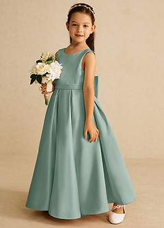 Azazie Pipsy Flower Girl Dresses Silver Sage A-Line Bow Matte Satin Dress image2