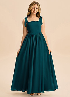 Azazie Delia Junior Abito A-Line in Chiffon Fiocco Pino image3