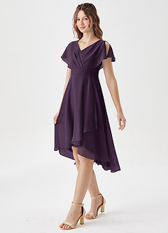 Azazie Graciela Junior Plum A-Line Pleated Chiffon Dress image4