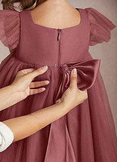 Azazie Kalio Flower Girl Dresses Amethyst A-Line with Sleeves Tulle Dress image4