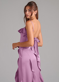 Azazie Malia Bridesmaid Dresses Wisteria A-Line Side Slit Stretch Satin Dress image2