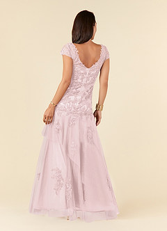 Azazie Romy Mother of the Bride Dresses Blushing Pink Mermaid V-Neck Sequins Tulle Dress image3
