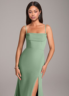 Azazie Saige Bridesmaid Dresses Matcha Sheath Off the Shoulder Chiffon Convertible Dress image2