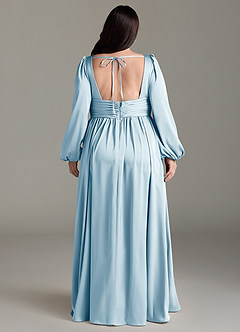 Azazie Norah Robes de demoiselle d'honneur Robe Trapèze en Satin extensible Bleu Ciel image8
