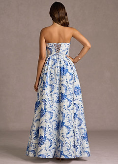 Maxi jurk Velisse Blauw En Wit Bloemenmotief image4