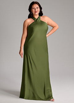 Azazie Doretta Bridesmaid Dresses Olive Mermaid Pleated Stretch Satin Dress image9