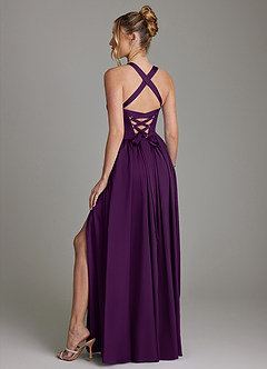 Azazie Francis Bridesmaid Dresses Grape A-Line Corset Stretch Satin Dress image7