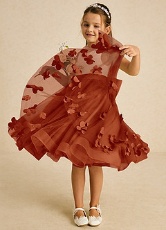 Azazie Sprout Flower Girl Dresses Paprika A-Line Bow Tulle Dress image3