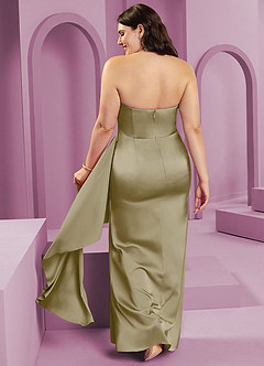 Barbie ♥ Azazie Jurken voor bruidsmeisjes Converteerbaar Jurk van Stretch Satijn met Kolom Strapless Mosgroen image10