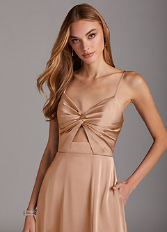 Azazie Jenna Bridesmaid Dresses English Rose A-Line Pleated Stretch Satin Dress image5
