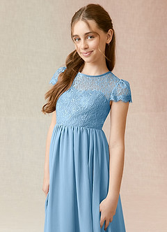 Azazie Delevingne Junior Jurk van Chiffon met A-Lijn Kant Staal Blauw image4