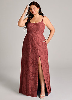 Azazie Moira Bridesmaid Dresses Terracotta A-Line Side Slit Floral Burnout Dress image7