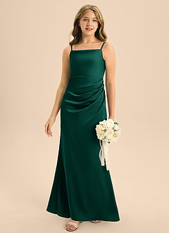Azazie Renna Junior Emerald A-Line Pleated Stretch Satin Dress image5
